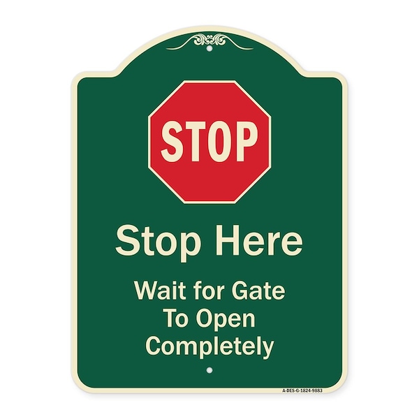 Designer Series-Stop Wait For Gate To Open Completely With Symbol, 24" x 18", G-1824-9883